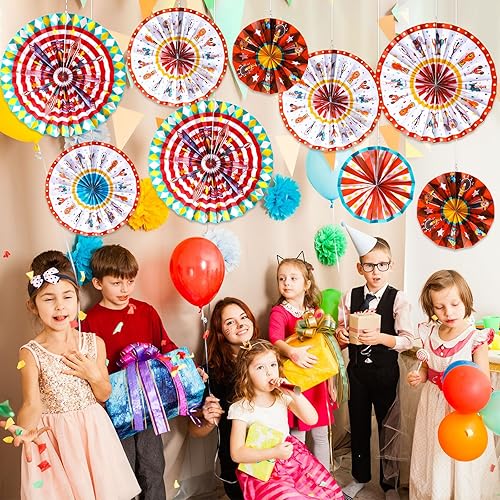 Miniatura 6 de Outus 18 abanicos de papel colgantes de carnaval, decoración de animales de circo, abanicos de papel, decoración de aula, carnaval, tema de circo,