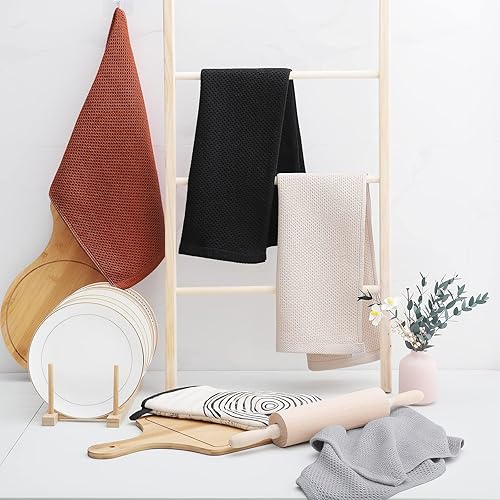 Miniatura 53 de Homaxy Trapo de cocina de 100% algodón, tejido de punto gofre, ultrasuaves, absorbentes, de secado rápido, para limpiar, 13 x 28 pulgadas, paquete