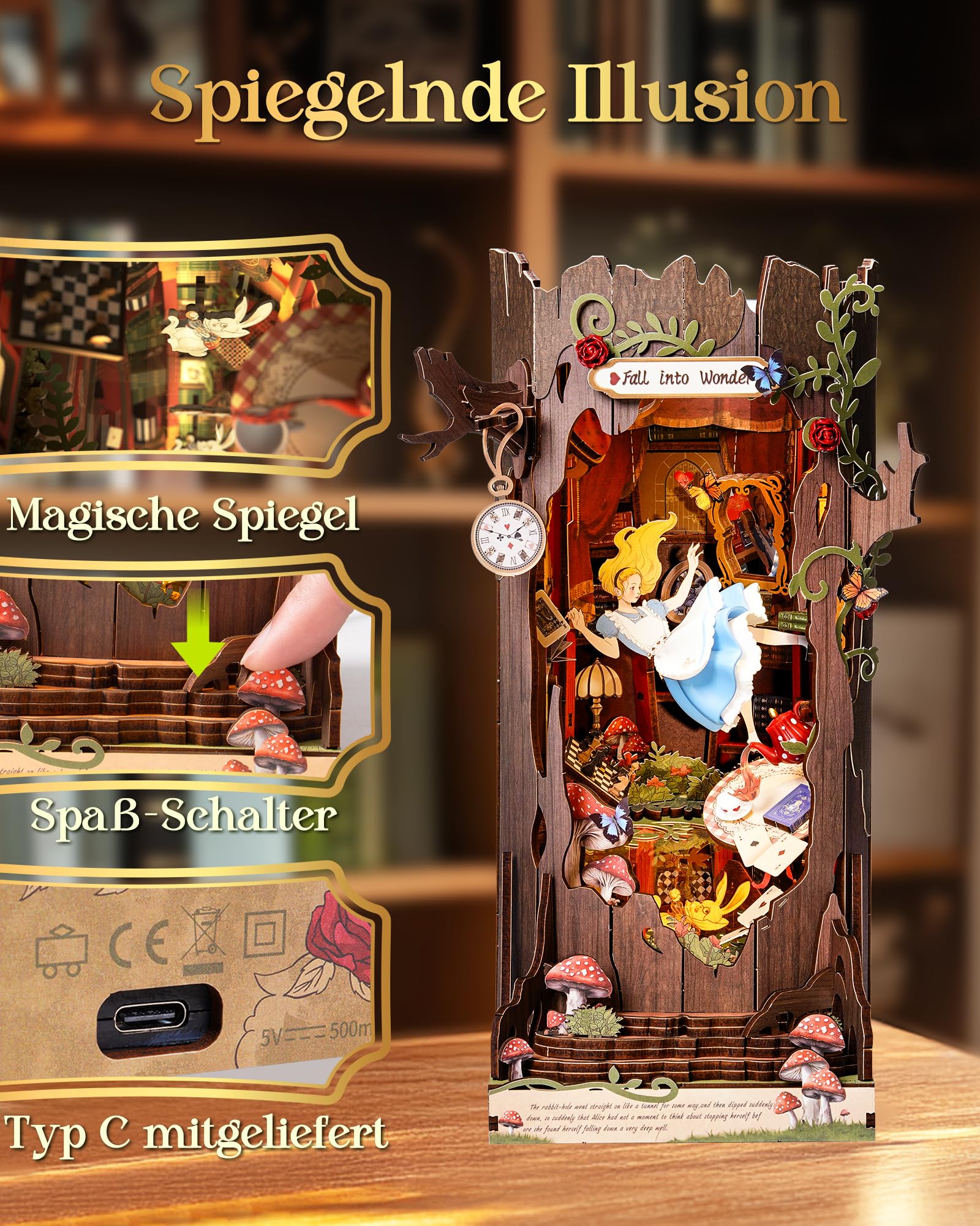 Rolife Book Nook Kit Fall into Wonder DIY Miniatur Haus Modell Kits für Schreibtisch Bücherregal Dekoration, 3D Puzzle mit Gespiegelte Illusion, Weihnachten Geburtstag Geschenke