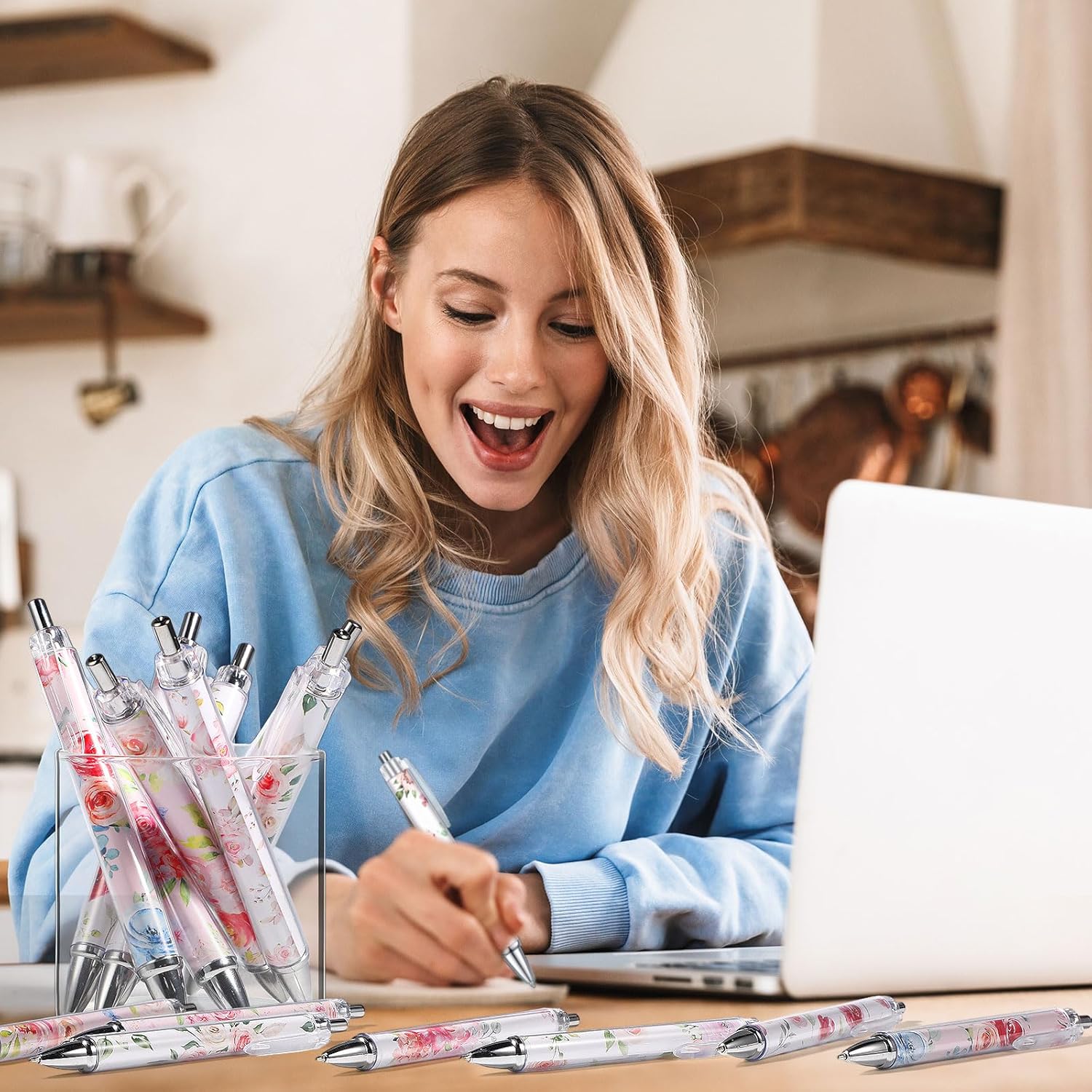 Cholemy 48 Pieces Flower Pens Bulk Spring Floral Ballpoint Pens Colorful Floral Retractable Black Ink for Women Spring Flower Writing Journaling Gifts Office Supplies - Image 6