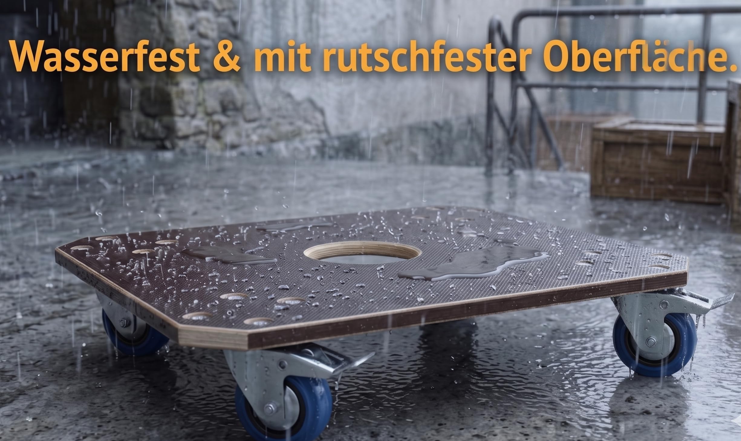 Profi Rollbrett - 450 kg Traglast – Profi Dolly mit 2 Feststellbremsen – 60x50x15 cm Transportwagen für Möbel, Maschinen und Werkstatt – Antirutsch-Oberfläche – Made in Germany