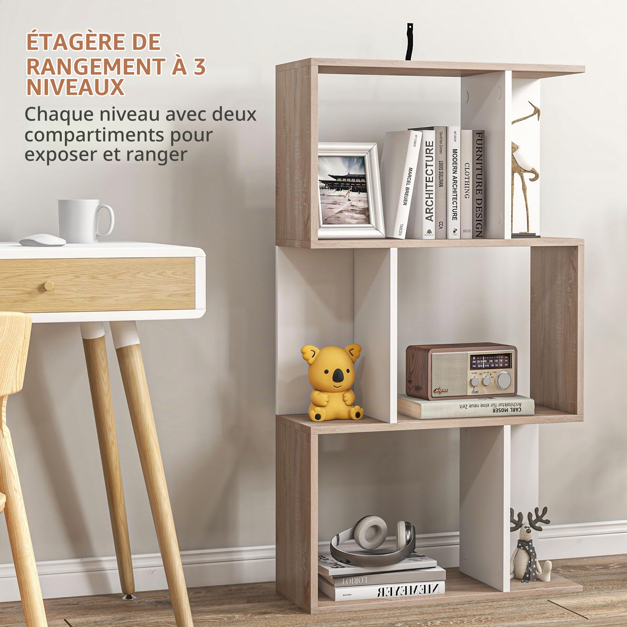 HOMCOM Bibliothèque Design Moderne 3 Niveaux 60x24x111,4 cm