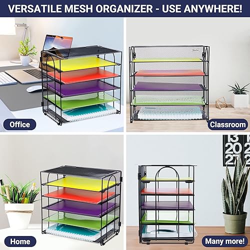 Miniatura 4 de Bandeja organizadora de escritorio, bandeja de cartas en malla de metal negro para organizar archivos, papeles, facturas, carpetas, cartas, carpetas