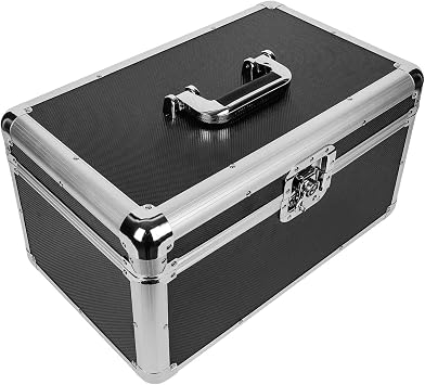 CROWNSHOP LP Storage Case 12" Record Storage Box 12" Vinyl LP Storage Box Case Aluminum Portable Lockable DJ Flight Carry Case Holds Albums Vinyl Record Storage Black 7 inches 200pcs