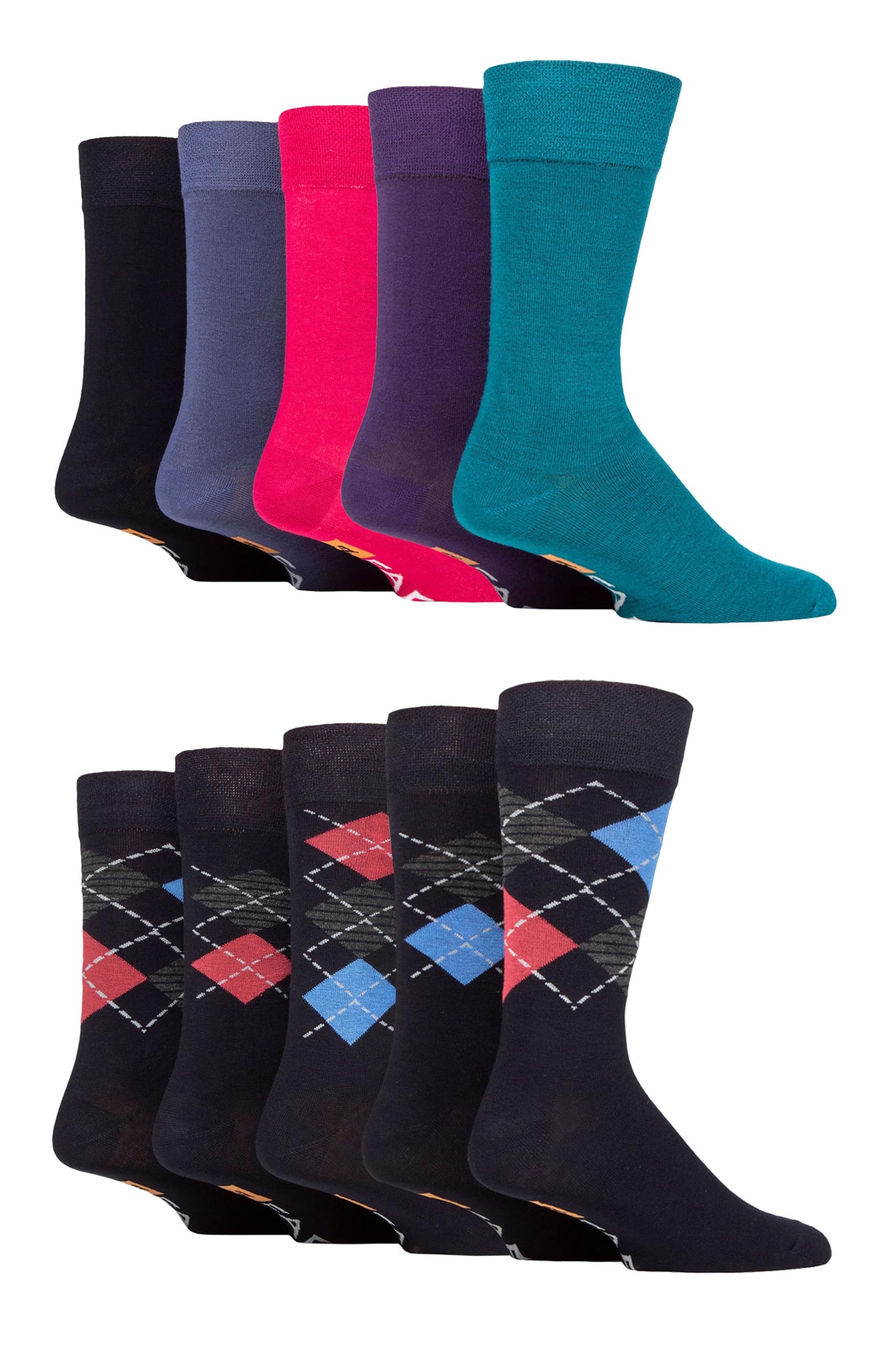 Farah Men's Jewel Argyle Patterned Bamboo Socks - Plain Classic Colourful Soft Breathable Cooling For Casual Wear Or Suit 10 Pair Multipack Size 6-11