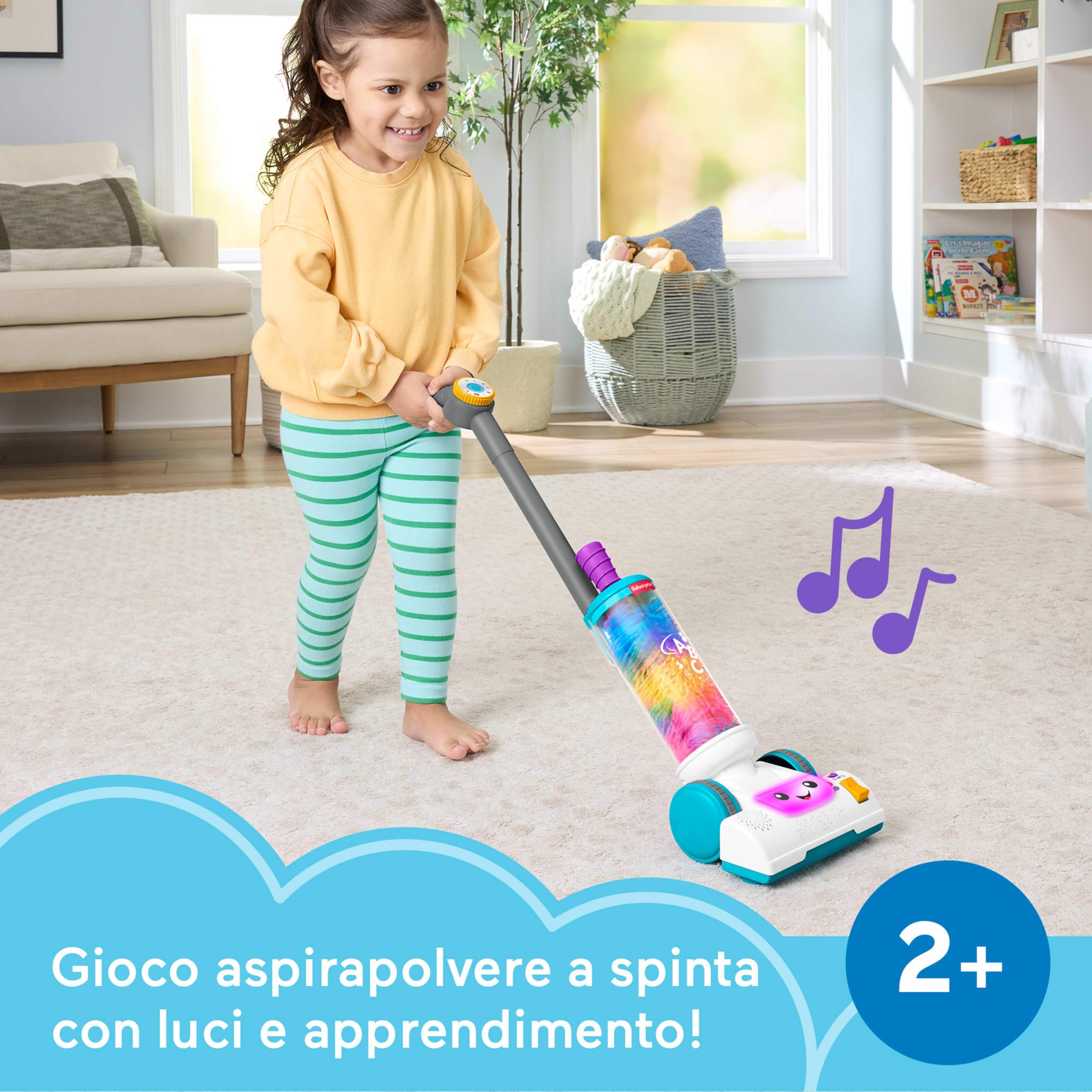 Fisher-Price Aspirapolvere e Spolverino 2 in 1 Set Giocattolo con 45 Canzoni Luci Suoni Italiano 2+ Anni JMM34