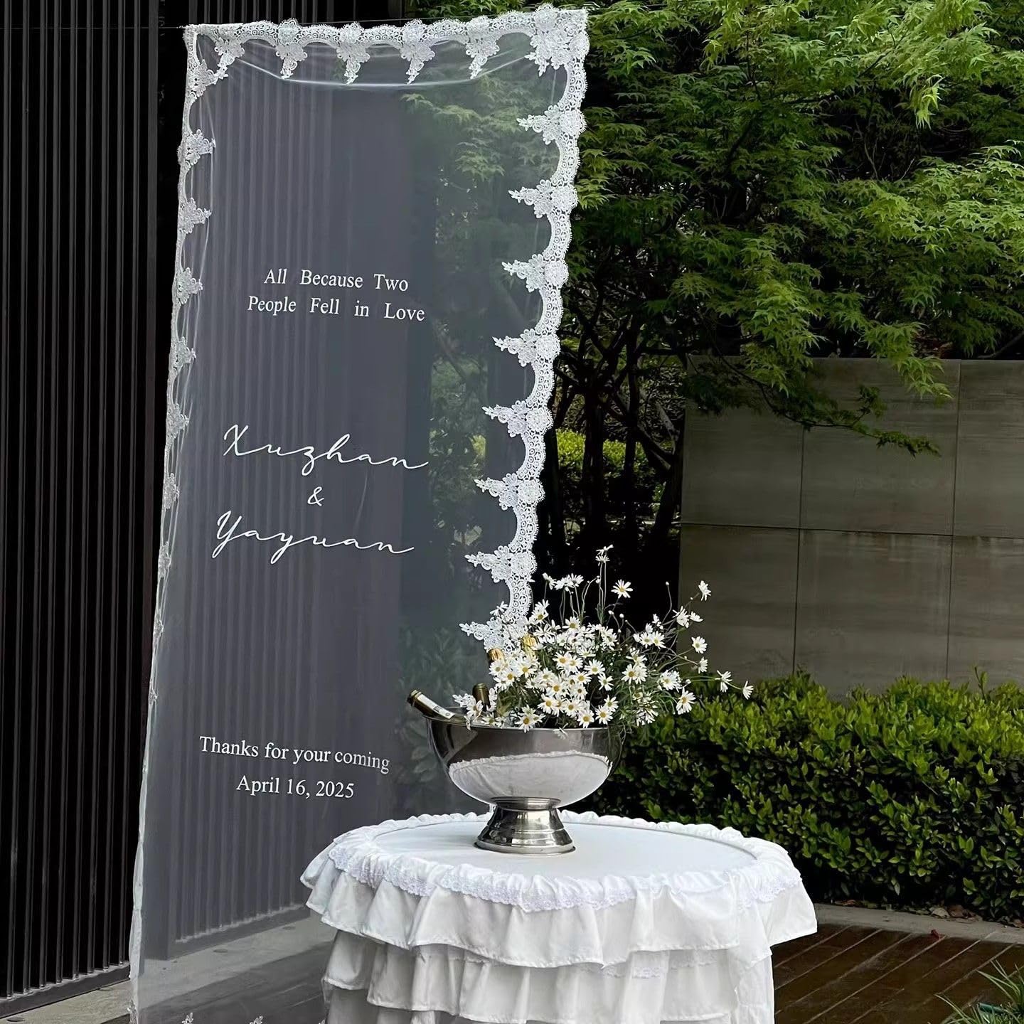 Individuelle Willkommens-Spitzenschilder, Stoffschild, personalisiertes Willkommensschild mit Spitzenbesatz, personalisiertes Spitzen-Hochzeitsschild, Hochzeitsbanner, Stoffbeschilderung, dekorative
