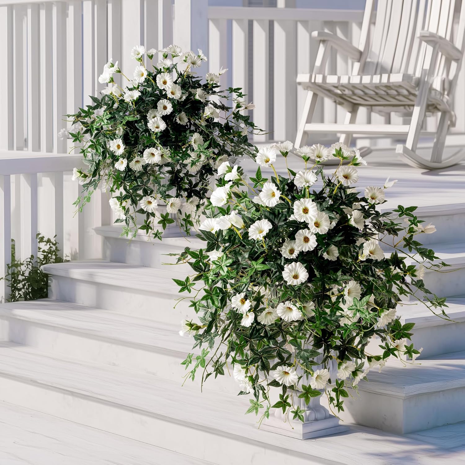 Artificial Flowers Artificial Petunias for Outdoors 2PCS Artificial Hanging Plants Outdoors Silk Flowers with Stems Outdoor Flowers Uv Resistant for Porch DecorTerrace Decor(White)Without Pot - Image 4