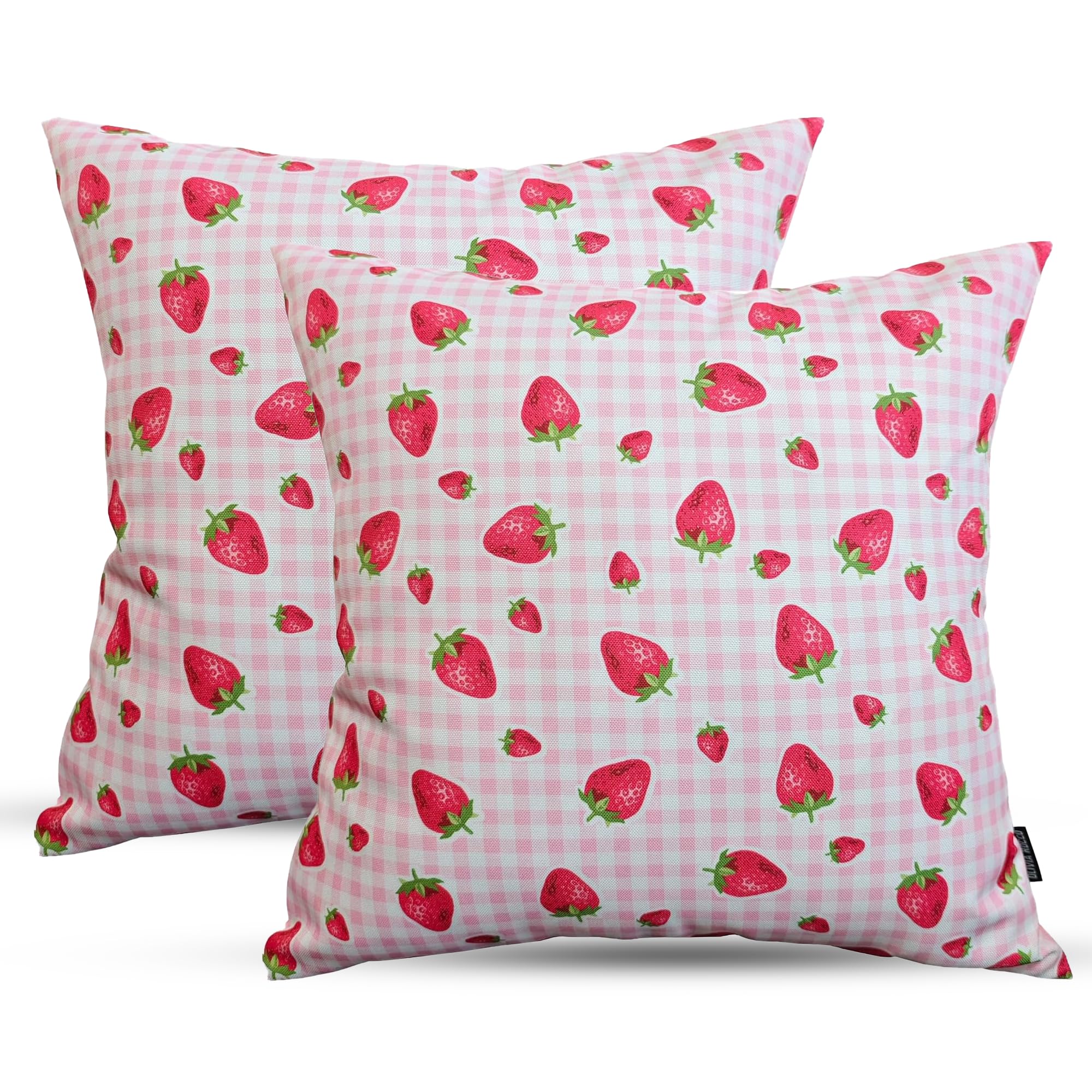 Poshliving Strawberries 2 Pack Outdoor Cushions Waterproof Filled 45X45cm With Invisible Zippered Outdoor Garden Cushions Waterproof 18"X18" With Cushion Covers & Pillow For Living Room Garden Sofa (Strawberries)