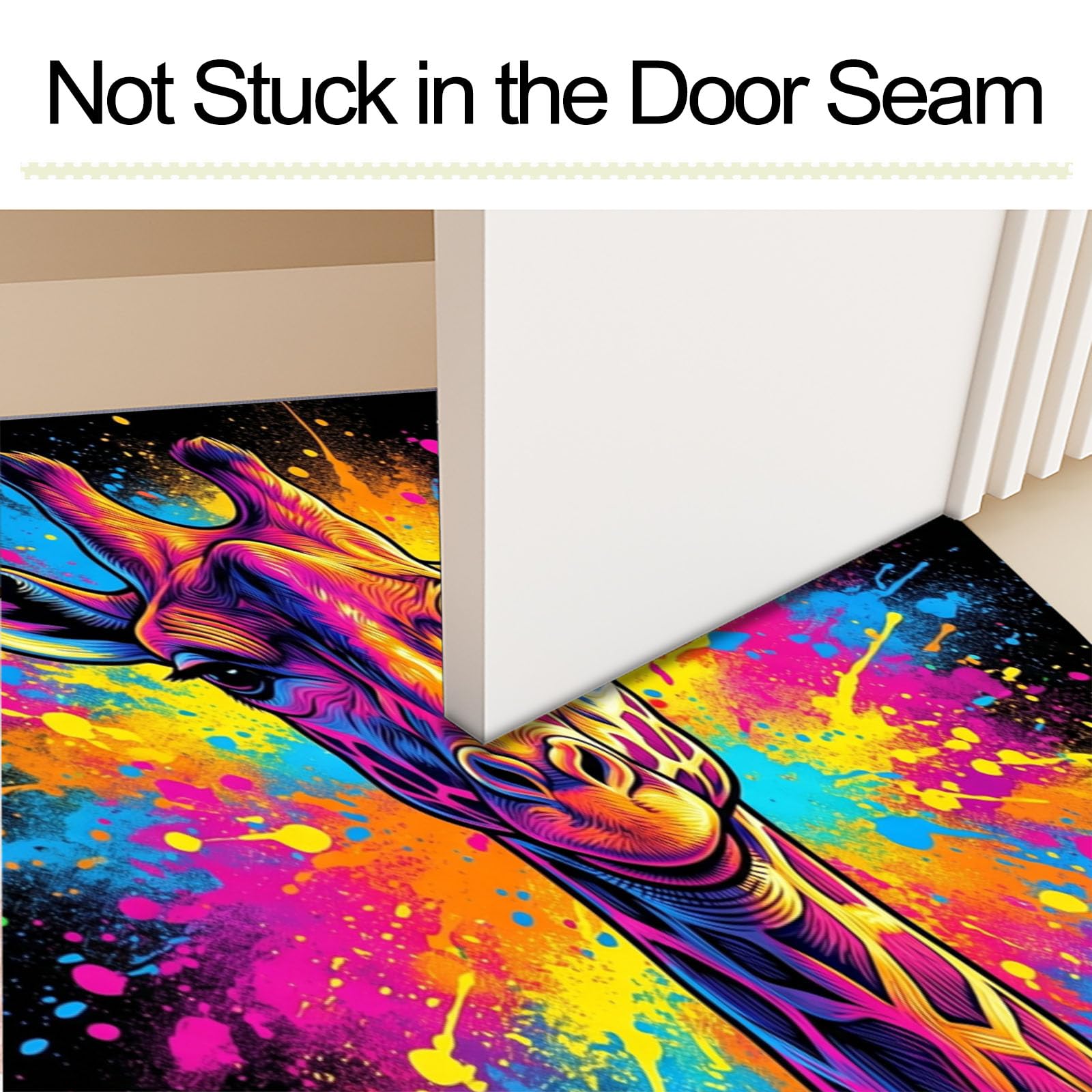 90X150Cm Zerbino Ingresso Interno Antiscivolo Assorbente, Tappeto Microfibra Sottile Lavabile Con Giraffa Con Schizzi D'Inchiostro Pop Art Animali Fantastici Per Cucina Bagno Porta Animali, Nero