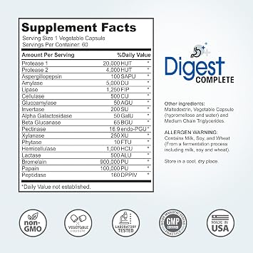 Digest Complete 2-in-1 Probiotic Digestive Enzymes, 60 Capsules