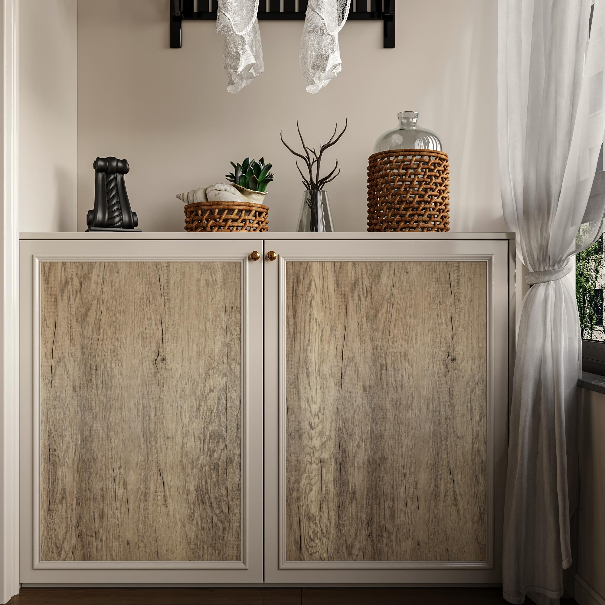 JSEVEM 40CM×9M Thick Light Brown Grey Wood Wallpaper Peel and Stick Matte Textured Waterproof Gray Wood Grain Contact Paper Vinyl Sticky Back Plastic Wooden Furniture Sticker for Bedroom Wardrobes - Image 4