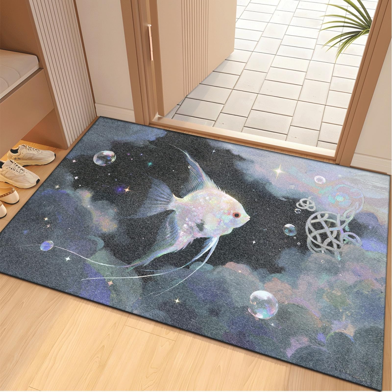 Fussmatte Innen 80x120 cm Grauer Blasenfisch Fussmatte Aussen rutschfeste für Hund Eingang Badematte Waschbar Schmutzfangmatte Strapazierfähige und Langlebige Fussmatten Haustür