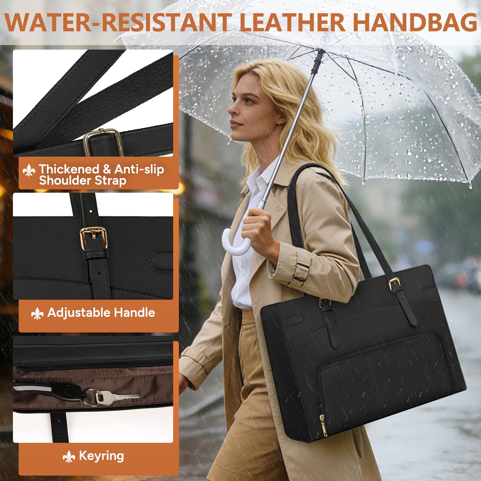 RAINSMORE Bolso Mujer Grande con Compartimento Aislante para el Almuerzo Bolso Ordenador Portatil 15.6 Pulgadas Bolsos Universidad Bolsos Oficina