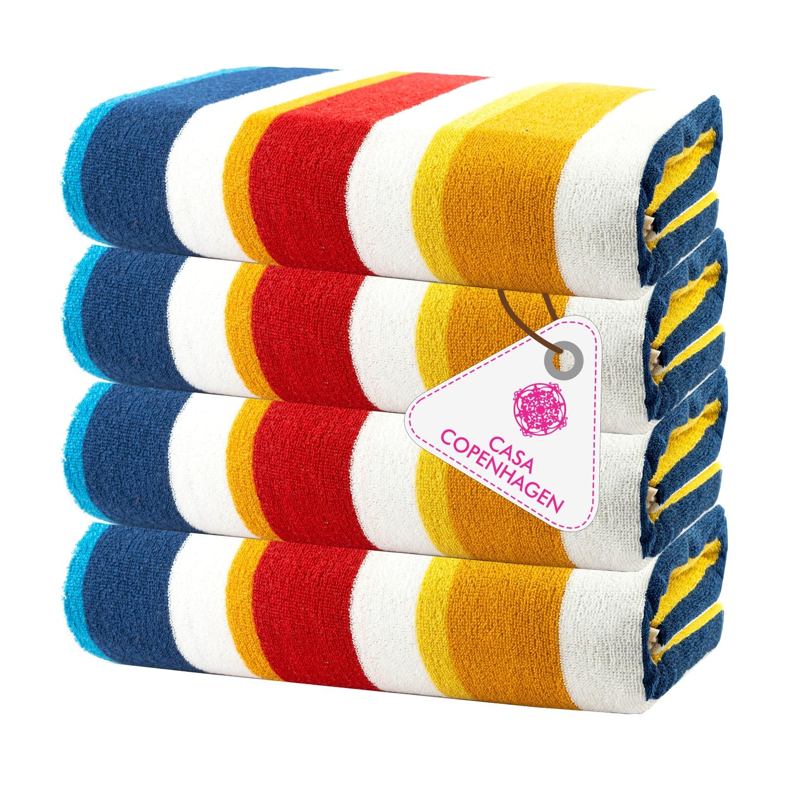 Casa Copenhagen Bora Bora Strandtücher, entworfen in Dänemark, robust und widerstandsfähig, schnelltrocknend, für Pool, Bad und Dusche, 76 x152cm, 4-teiliges Handtuchset aus Baumwolle – Gelb