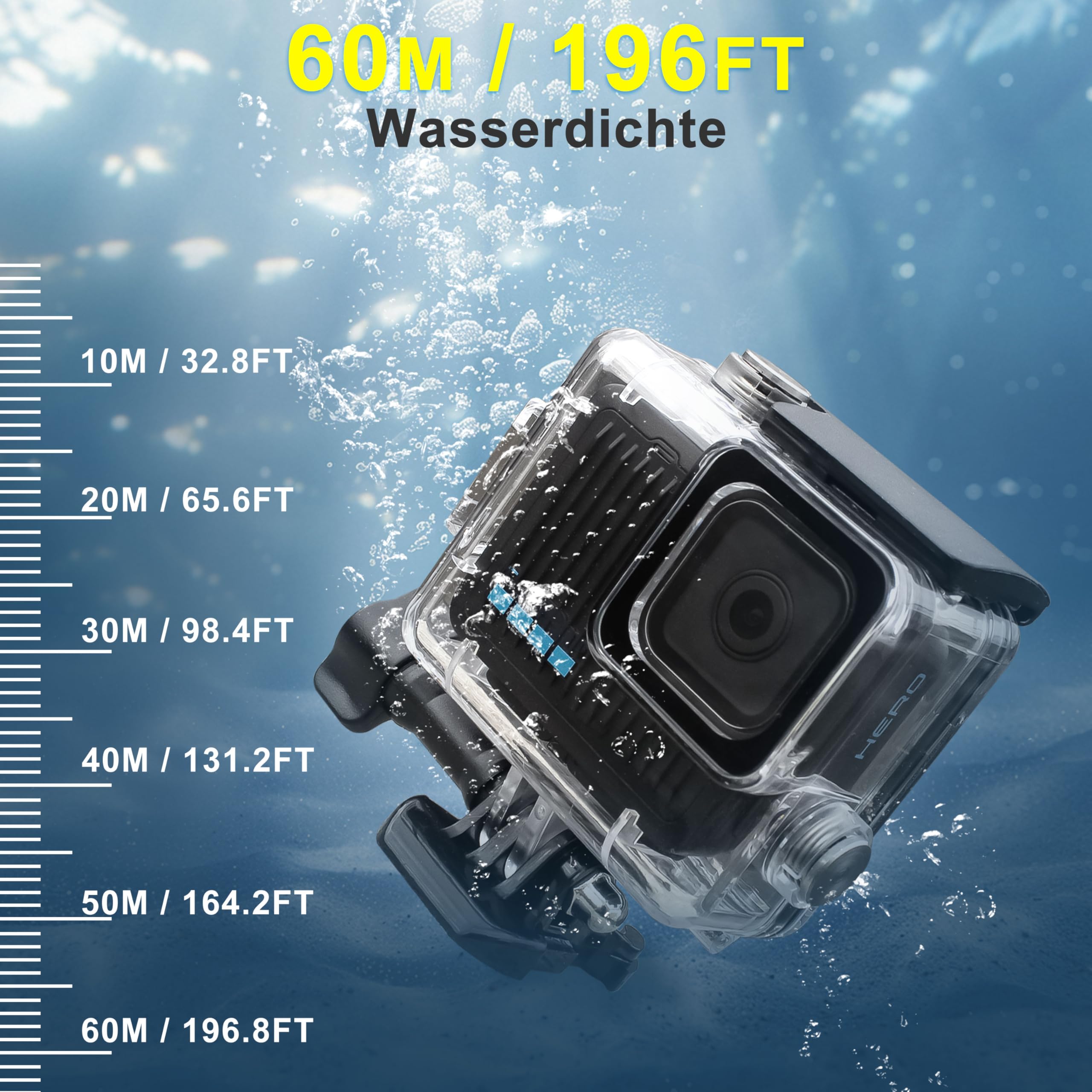 OKFUN Wodoodporne etui ochronne do nurkowania Go Pro Hero 4K, 60 m, do nurkowania podwodnego, trwała obudowa do snorkelingu, surfingu i sportów ekstremalnych Hero4K 2024 akcesoria do kamer akcji