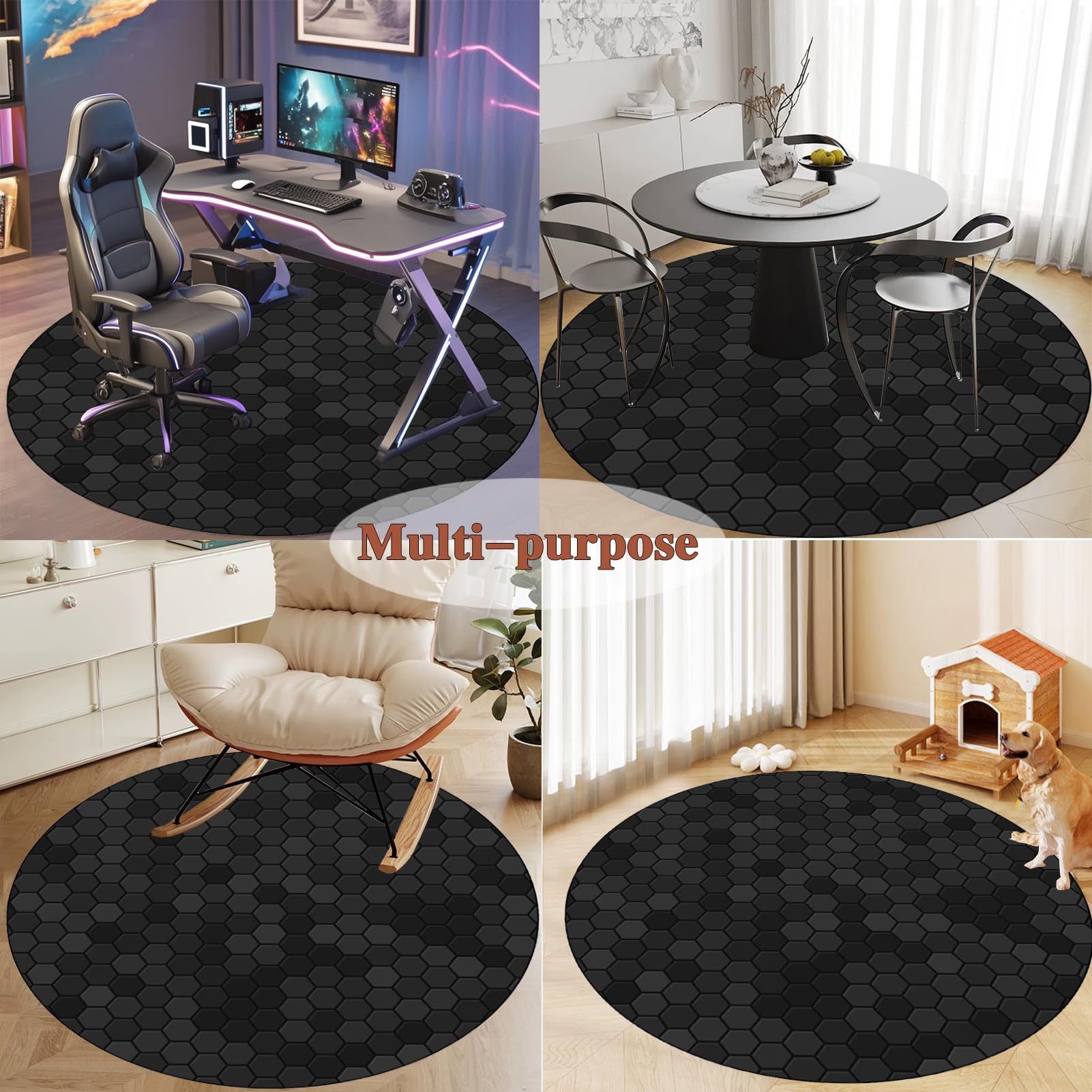 Alfombra Silla Gaming, Redondo Alfombrilla de Protección para Suelos Duros 130 cm, Protector Suelo Silla Ruedas, Alfombrilla Protectora para Silla de Oficina, Alfombra Multiusos para el hogar