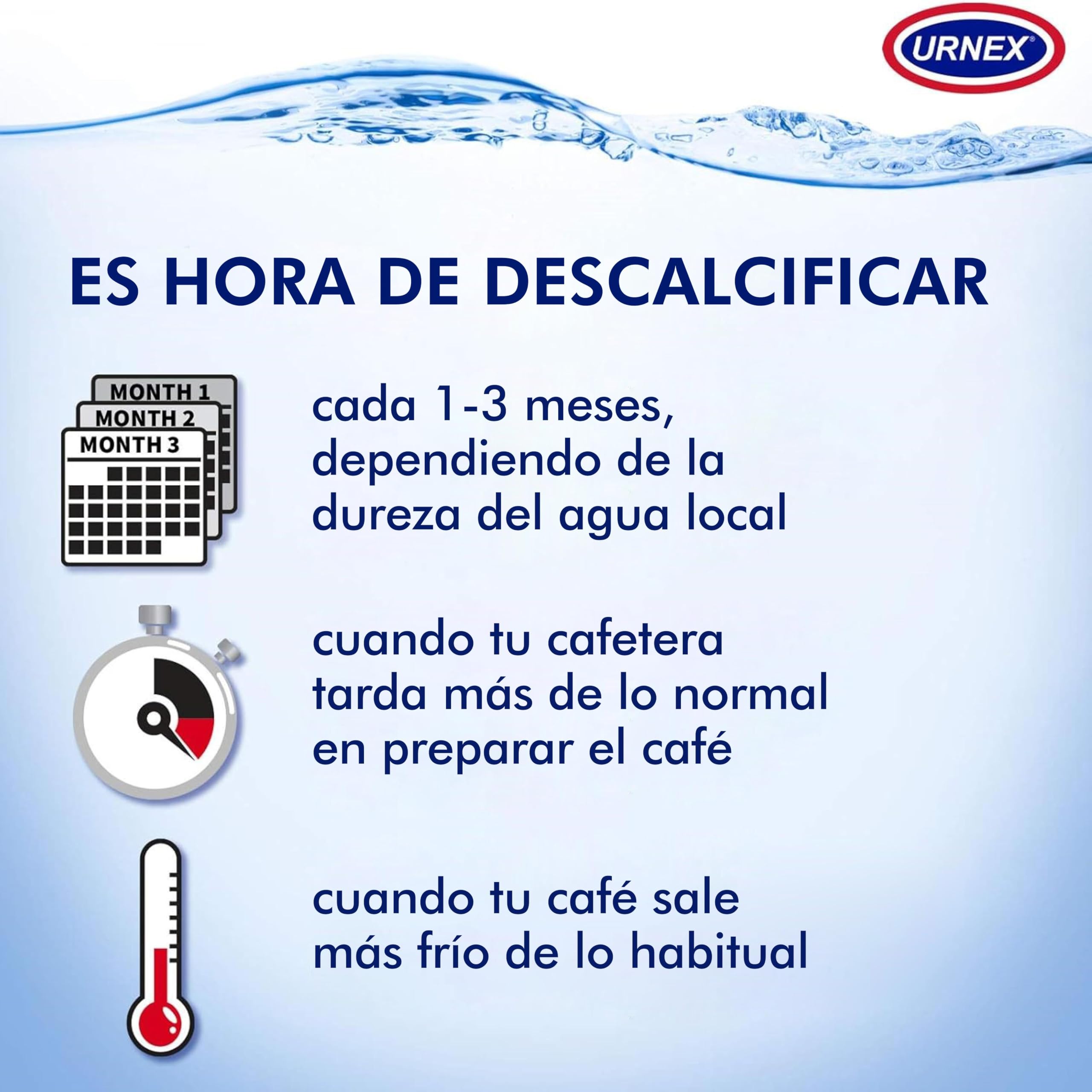 Urnex Dezcal - Polvo Descalcificador para Cafeteras - Elimina la Cal - 900 g - Blanco