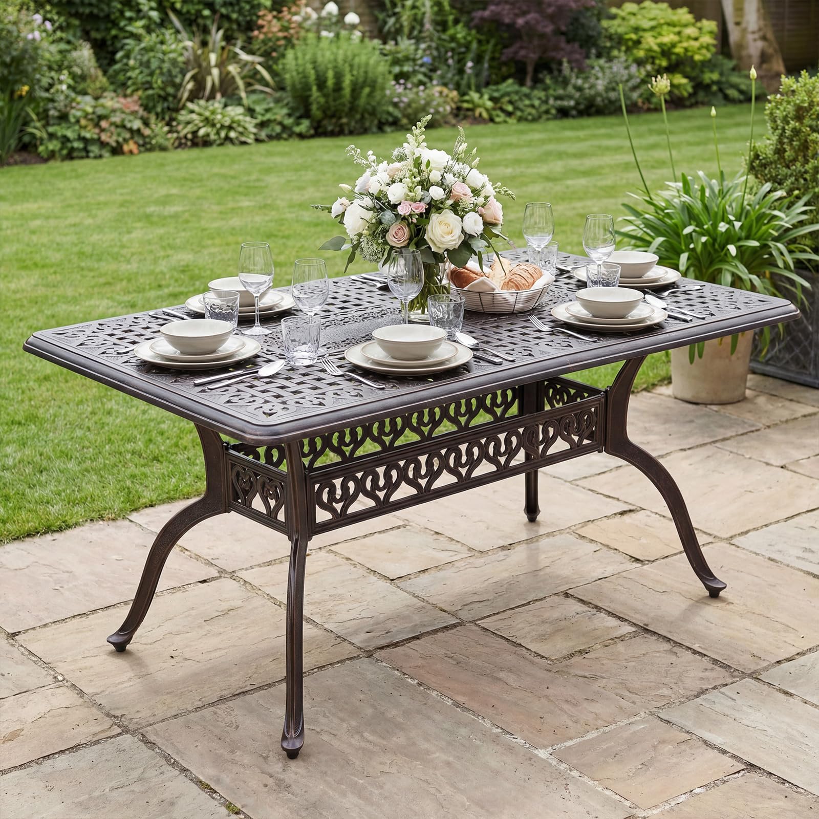 COSTWAY Table de Jardin en Fonte Aluminium, 150 x 90 x 73 CM