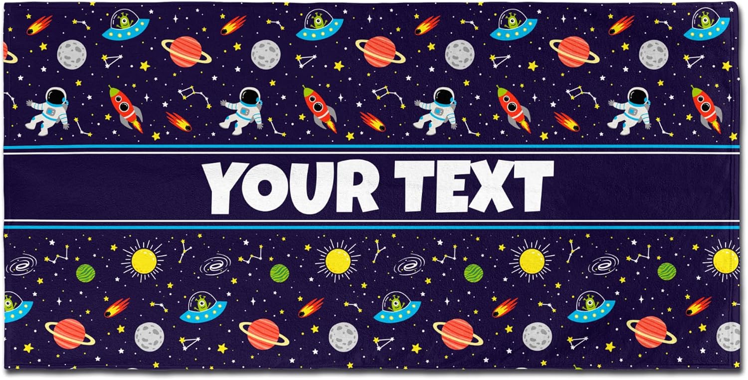 Personalized Bath or Beach Towel for Kids - Outer Space, Custom Name/Text, Quick-Dry/Absorbent for Children's Bathroom, Customized Gift for Boys/Girls, Birthday/Christmas/Holiday Present, 30"x60"