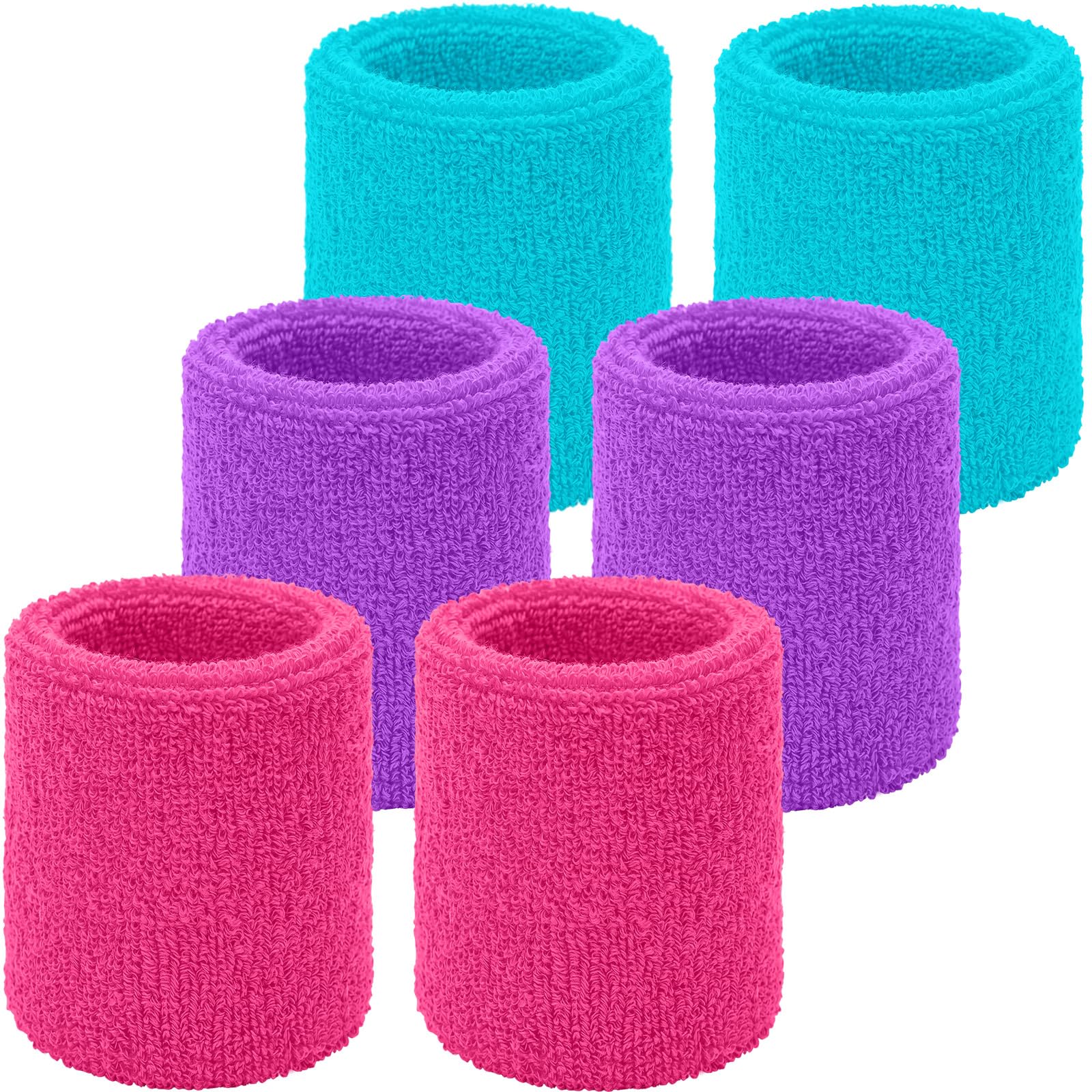 WILLBOND Sweat Band Wrist Tennis Wristband for Women Men Athletic Wrist Sweatbands Thick Cotton Cloth 80s Wristband for Basketball Tennis Football Running and Work(Rose Red, Lilac, Sapphire Blue) โ image 1