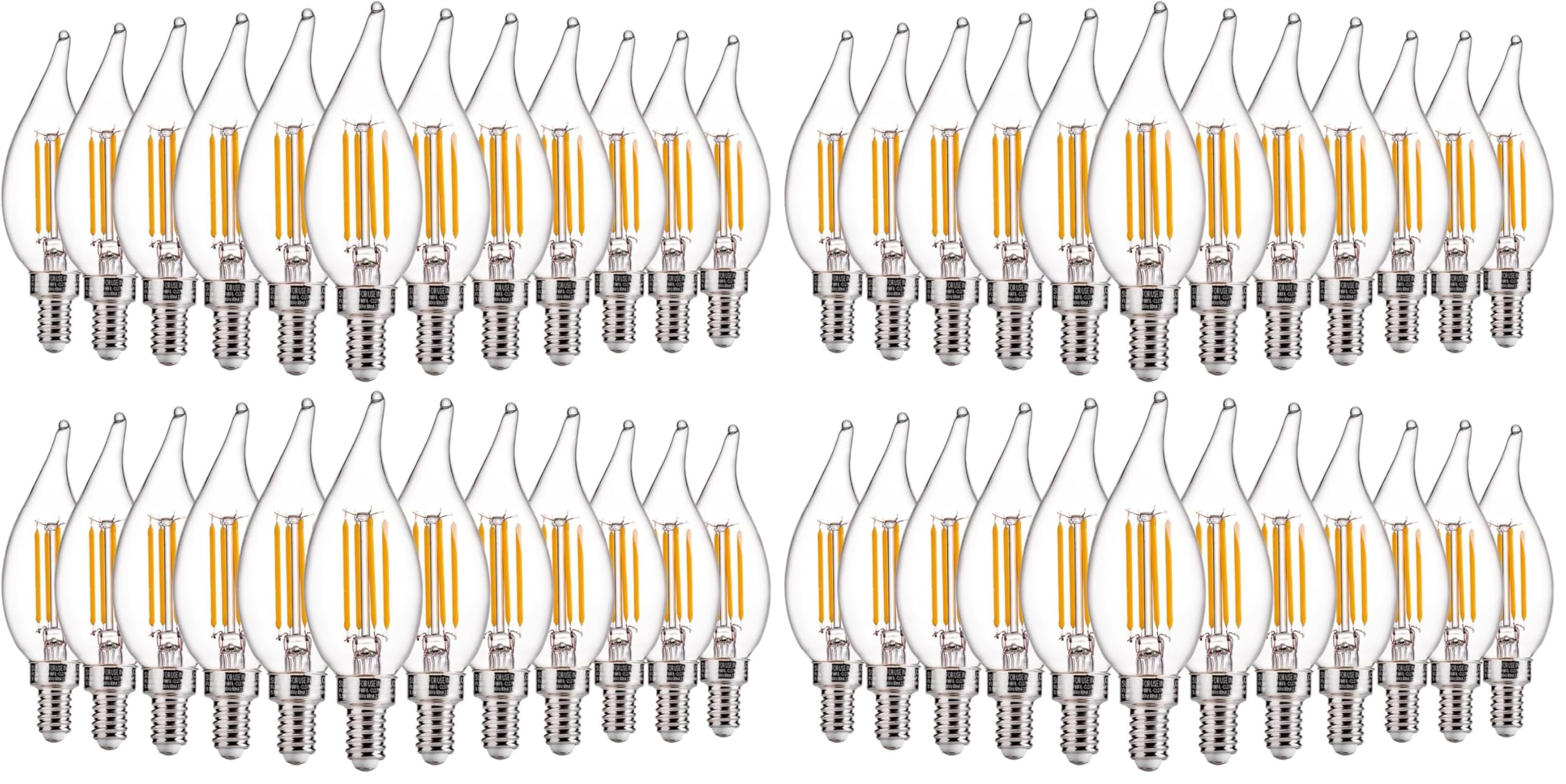 FLSNT Dimmable LED Candelabra Bulbs 40W Equivalent, 450LM,E12 Base LED Chandelier Light Bulbs, 2700K Soft White, 48 Pack UL,CA65 Listed.