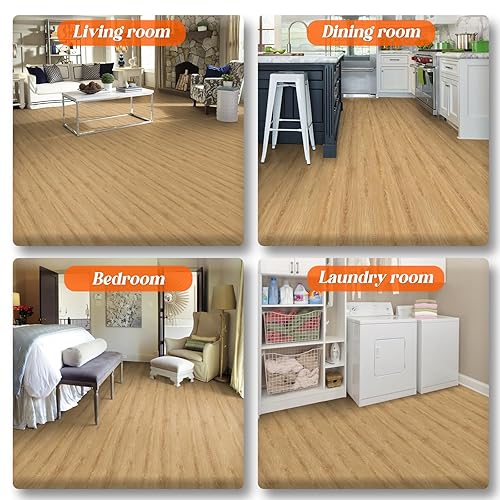 Miniatura 7 de Homease Rollo de vinilo para suelo de 15.7 pulgadas de ancho x 393.7 pulgadas de largo, 43 pies cuadrados, azulejos de grano de madera para despegar