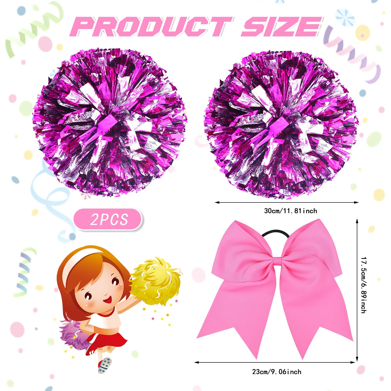 Meanju 3 Piezas Pompoms Animadoras, Pompones de Animadora con Asas, Pompones Animadora Rosa, Cheerleader Pompom para Deportes Team Spirit Cheering Reemplazo para Fiestas Pompones Deportivos — view 2