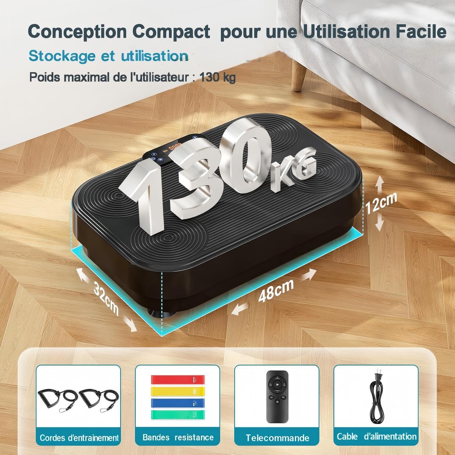 Dripex Plateforme Vibrante 5 Programmes 99 Niveaux d'Intensité avec Télécommande Bandes de Résistance