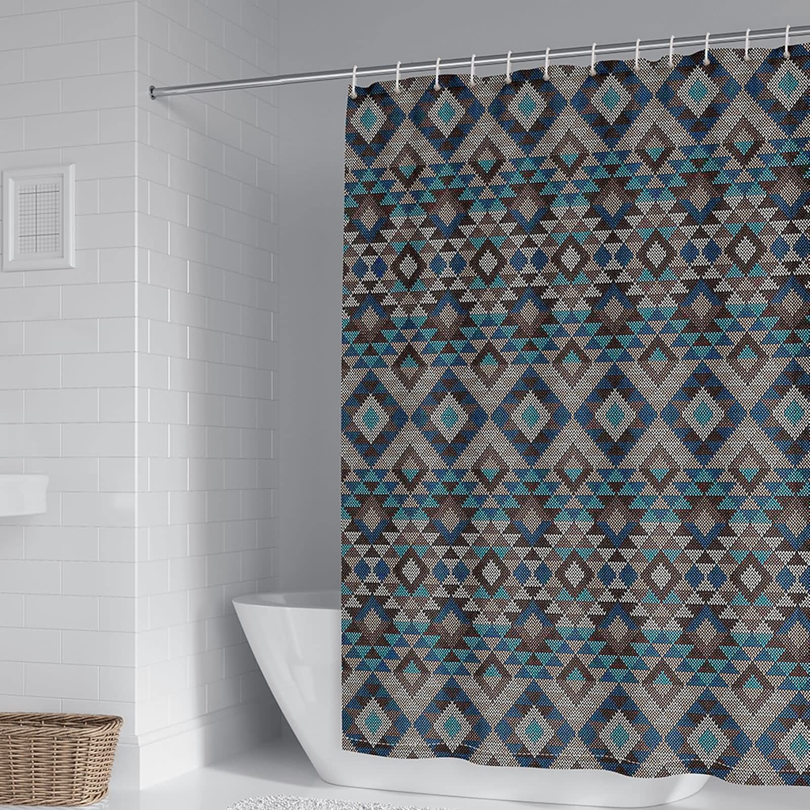 Rideau de douche 165x200cm polyester géométrique brun bleu