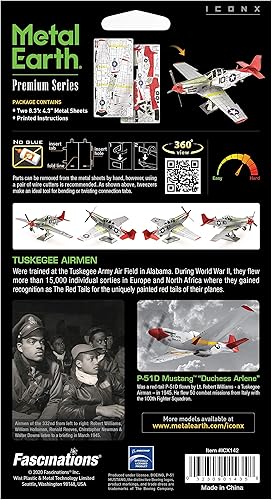 Miniatura 2 de Metal Earth Fascinations Premium Series Tuskegee Airmen P-51D Mustang Red Tail 3D Kit de modelo de metal con pinzas