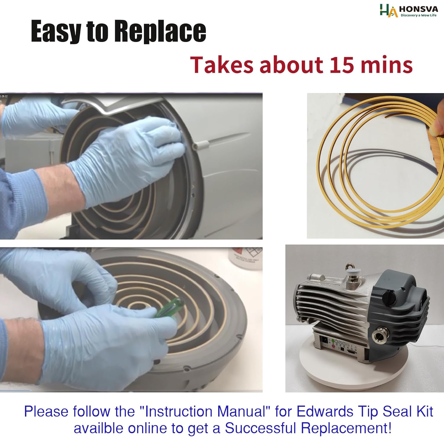 Tip Seal Kit for Edwards XDS46i Dry Scroll Pump, Alternative for Genuine Parts Accessories and Parts A731-01-802, Maintenance Solution for Scientific Instruments, Labs. Yellow, One Set (2 pcs)