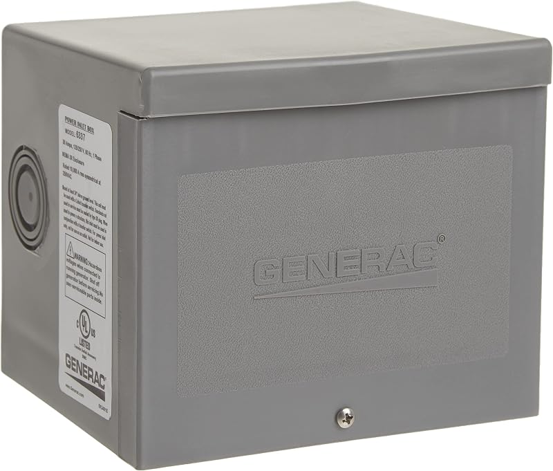 Generac 6337 Caja de entrada de energía hermética de 30 amperios 125/250 V | Caja de entrada de generador exterior hermética a la lluvia, 30 amperios 125/250 V, compatible con interruptor de transferencia, carcasa resistente a la intemperie, fácil instalación
