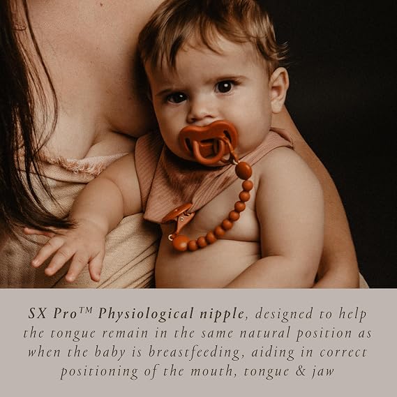 Color Essence SX PRO Silicone Baby Pacifier 1Pk, Made with 100% Soft Silicone, Baby Essentials Perfect for Breastfeeding Babies, Designed in Spain, 6-18 Mths, Sunset Orange