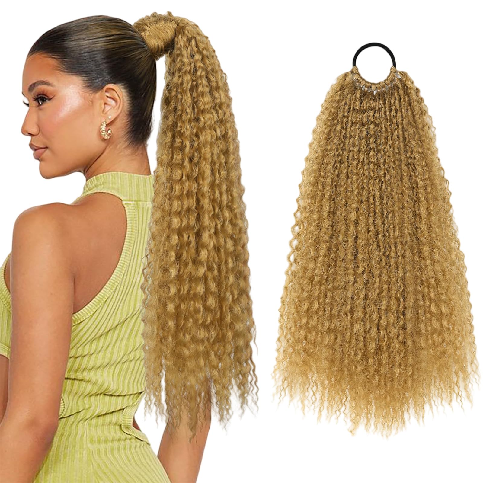 Crochet Hair Extensions Light Brown Hair Extensions Wrap Around Long Curly Hairpiece Girl Hair Accessories Synthetic Ponytail 3225