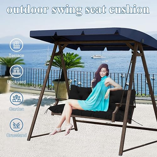Miniatura 3 de Cojines de repuesto para columpio de porche al aire libre, impermeables, gruesos, de 4 pulgadas, con lazos para jardín, patio, porche, muebles,