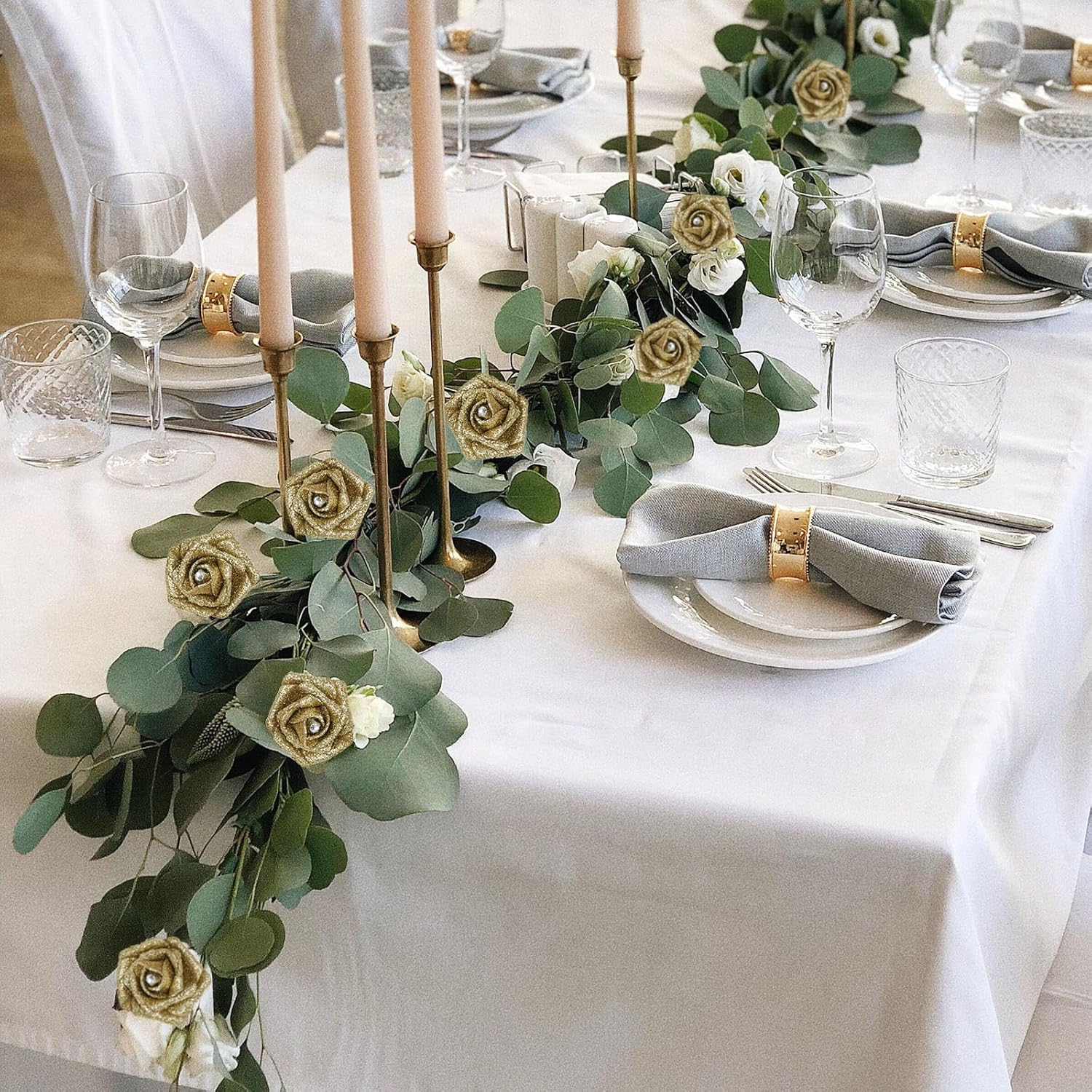 IPOPU Gold Roses,25PCS Glitter Roses Bouquet Gold Artificial Roses with Crystal for Christmas Wedding Bouquet Home Party Decoration(Gold) - Image 6