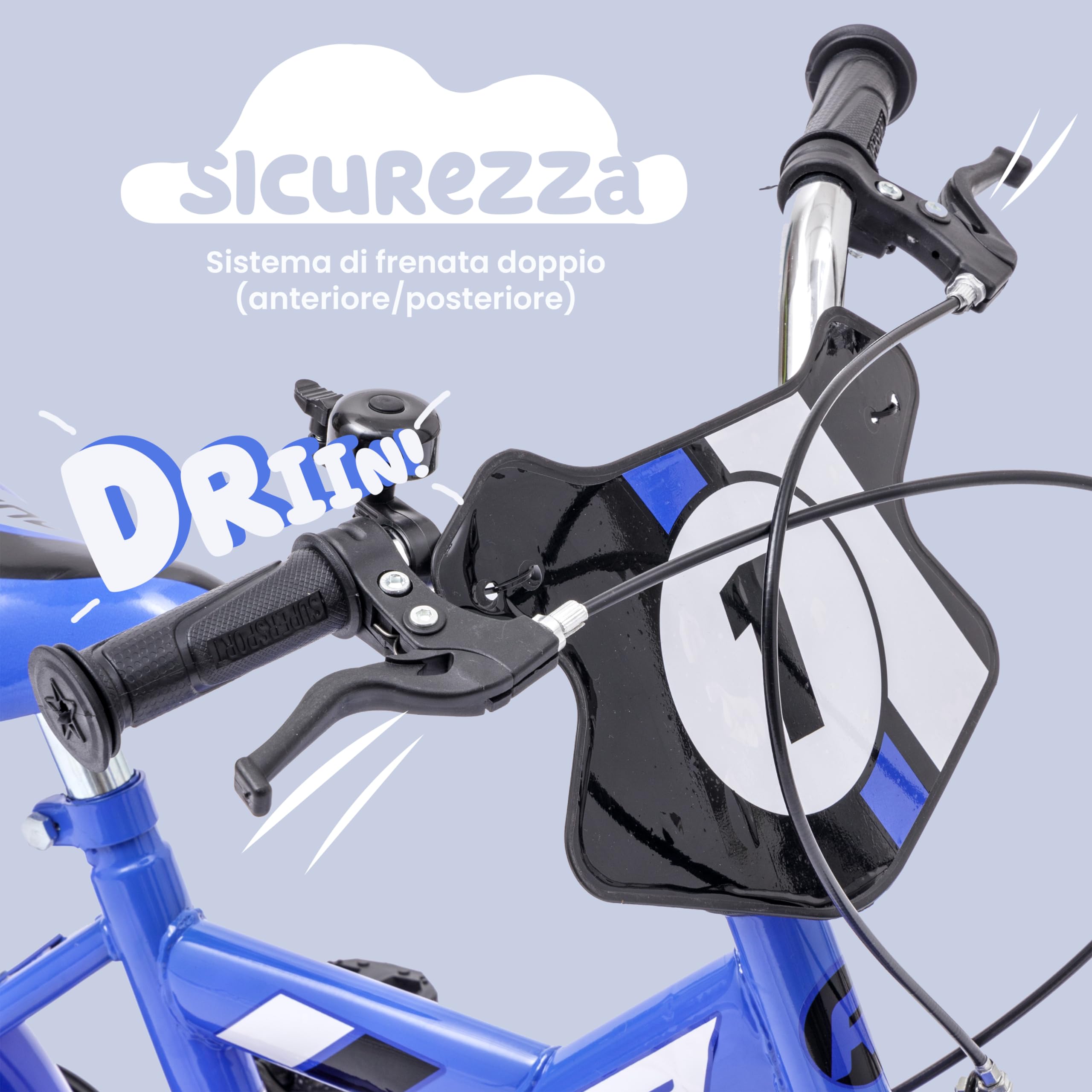 Baroni Toys Bicicleta Azul para Niños con Ruedas Incluidas, Bicicleta Deportiva de Acero para Niños, Bicicleta con Ruedas para Niños, Bicicleta para Niños de 4 a 7 Años