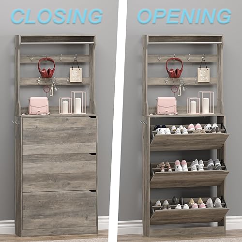 Miniatura 75 de Armario de almacenamiento de zapatos con 3 cajones abatibles, armario estrecho para zapatos, organizador independiente de almacenamiento para Negro