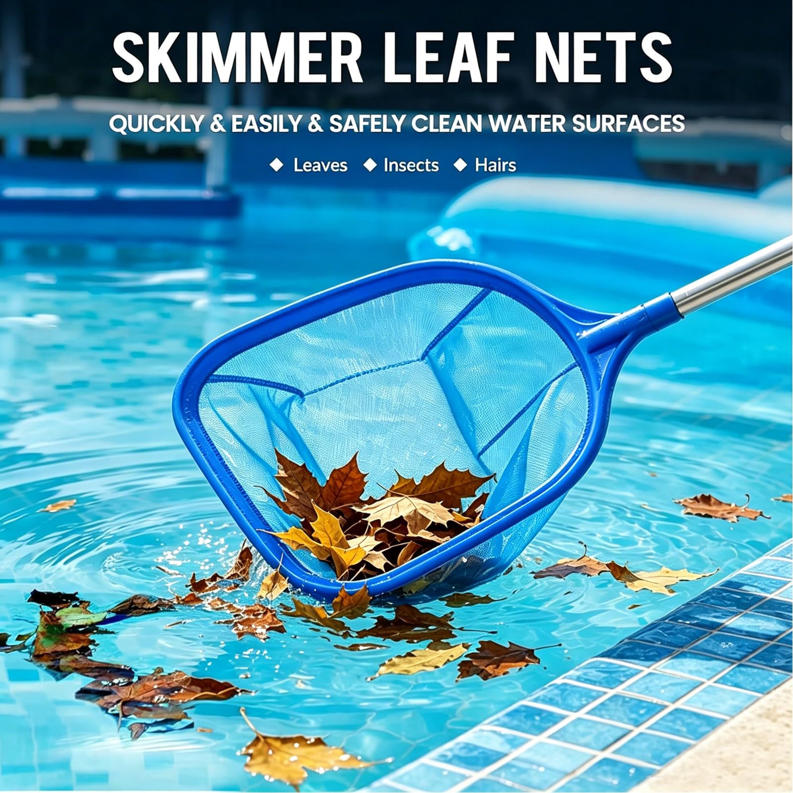 Filet de piscine avec manche télescopique détachable, mailles fines, épuisette à main, 146 cm