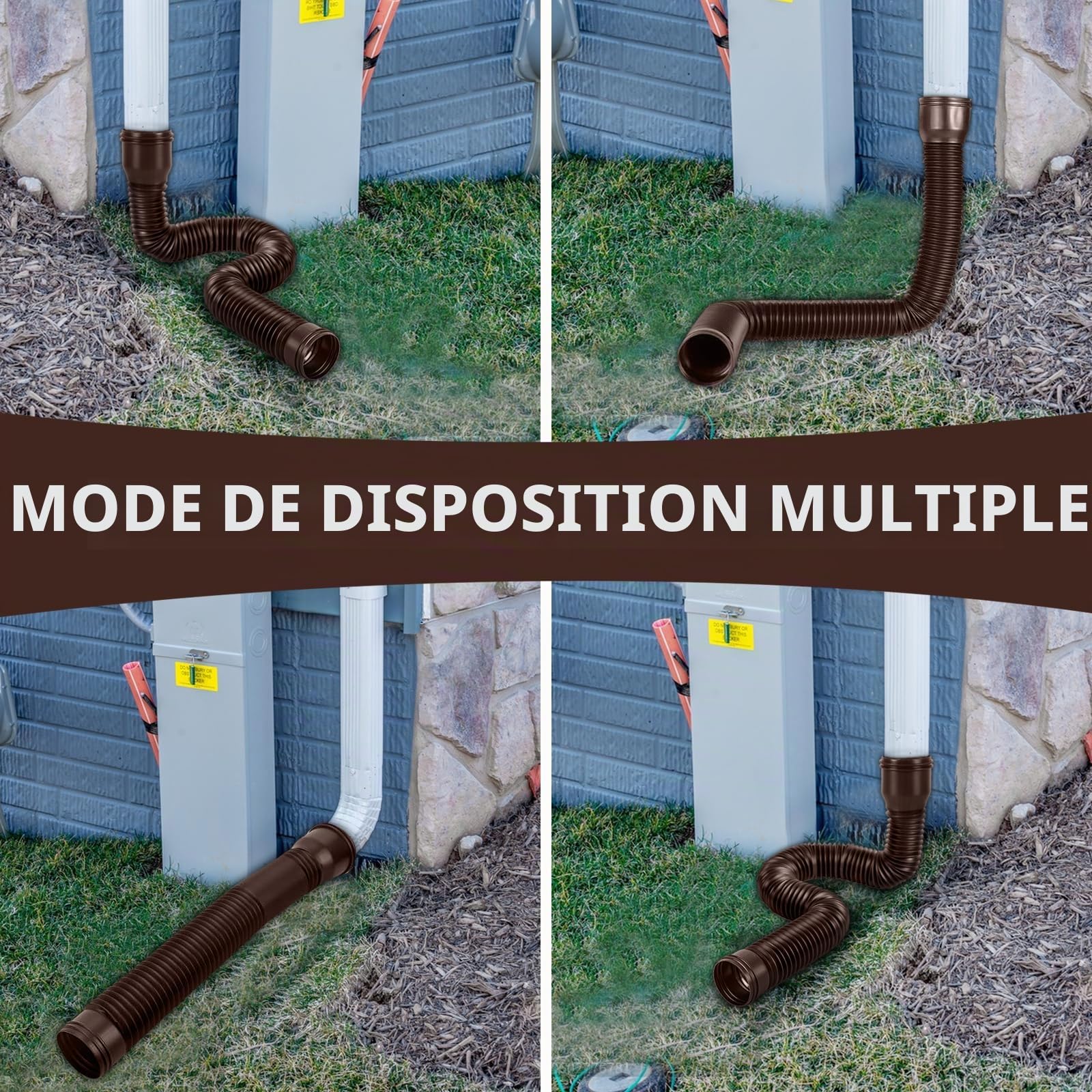 Extension de gouttière flexible, ronde, pour tuyau de descente de 80/100 mm, extensible de 47 à 150 cm, 2 pièces (brun)