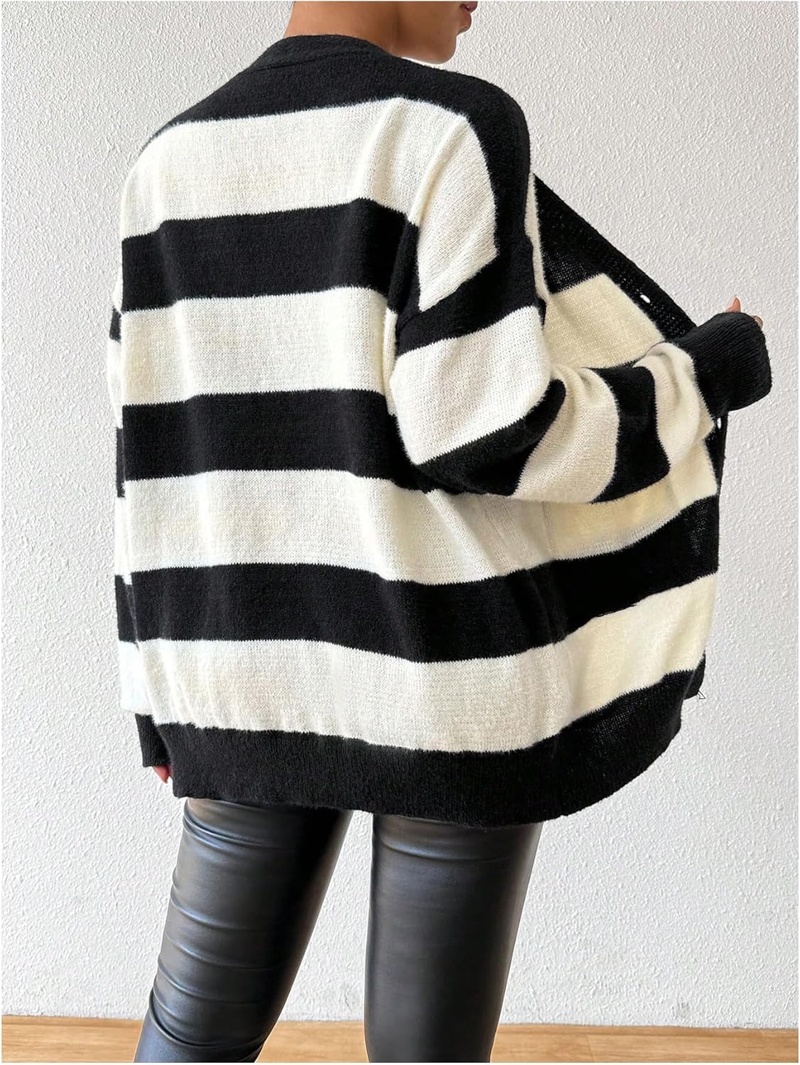 SHENHE Women's Striped V Neck Button Down Knit Cardigans Color Block Vintage Sweater with Pocket - Image 2