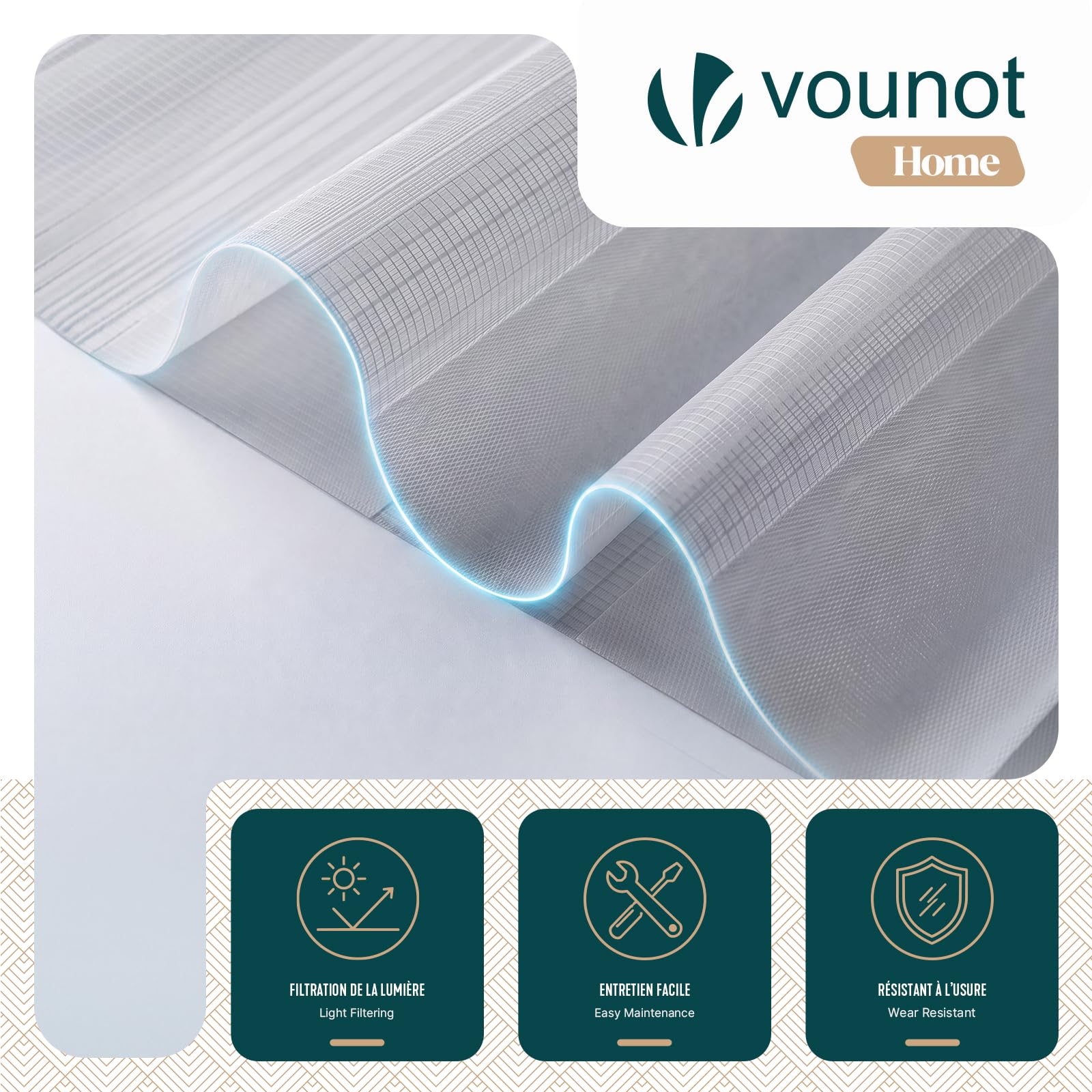 VOUNOT 2er Set Doppelrollo klemmfix ohne Bohren, Duo Rollo Klemmrollo für Fenster und Tür, lichtdurchlässig & verdunkelnd Fensterrollo, 90x150cm, Grau