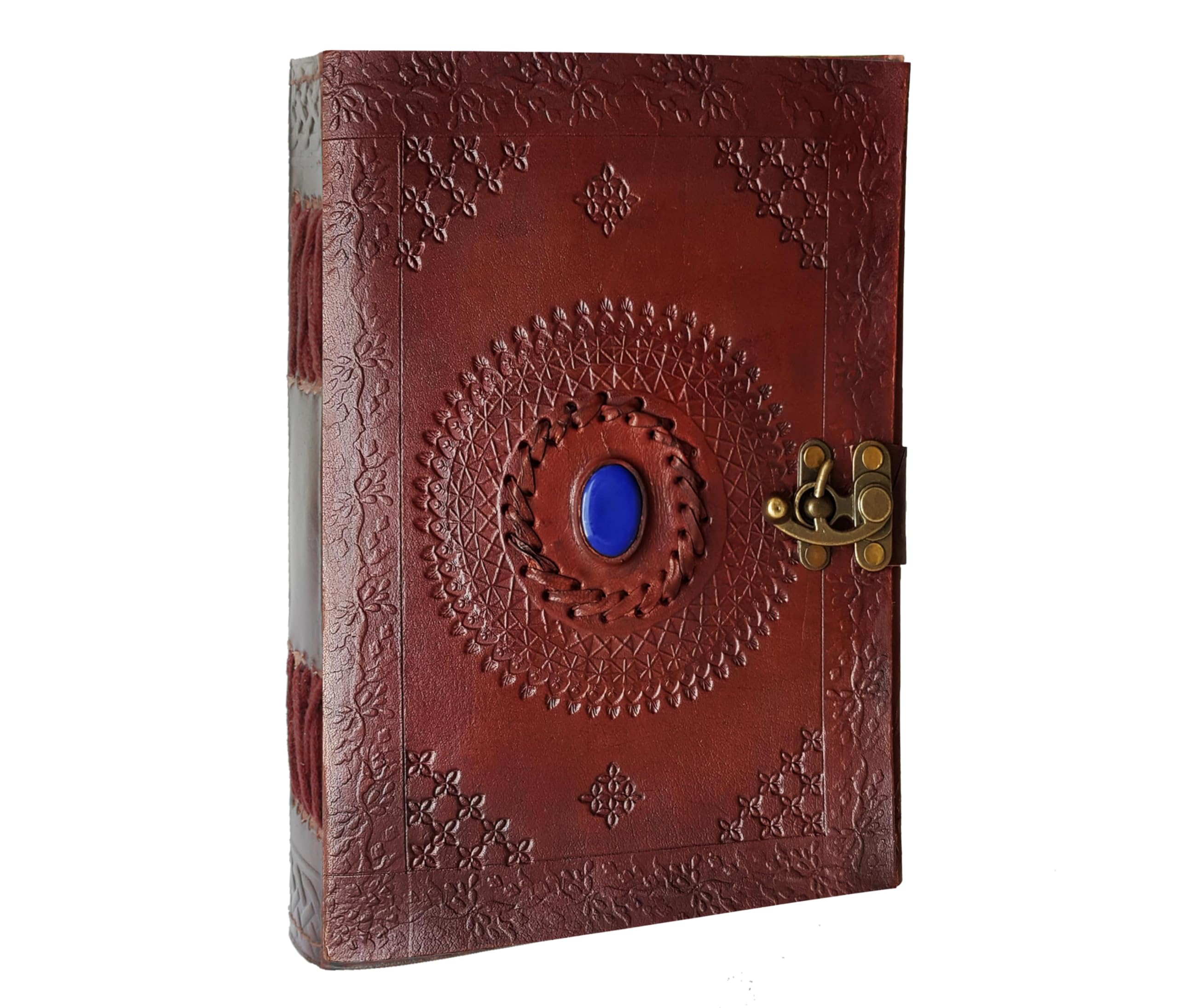 Jaald 23 cm Note Notebook Taccuino Foglie Diario Agenda Quaderno Album Fatto a Mano Copertina in Pelle Grimorio Diario note Bianco Chiusura fermaglio Personale Viaggio Regalo Vintage blu pietra