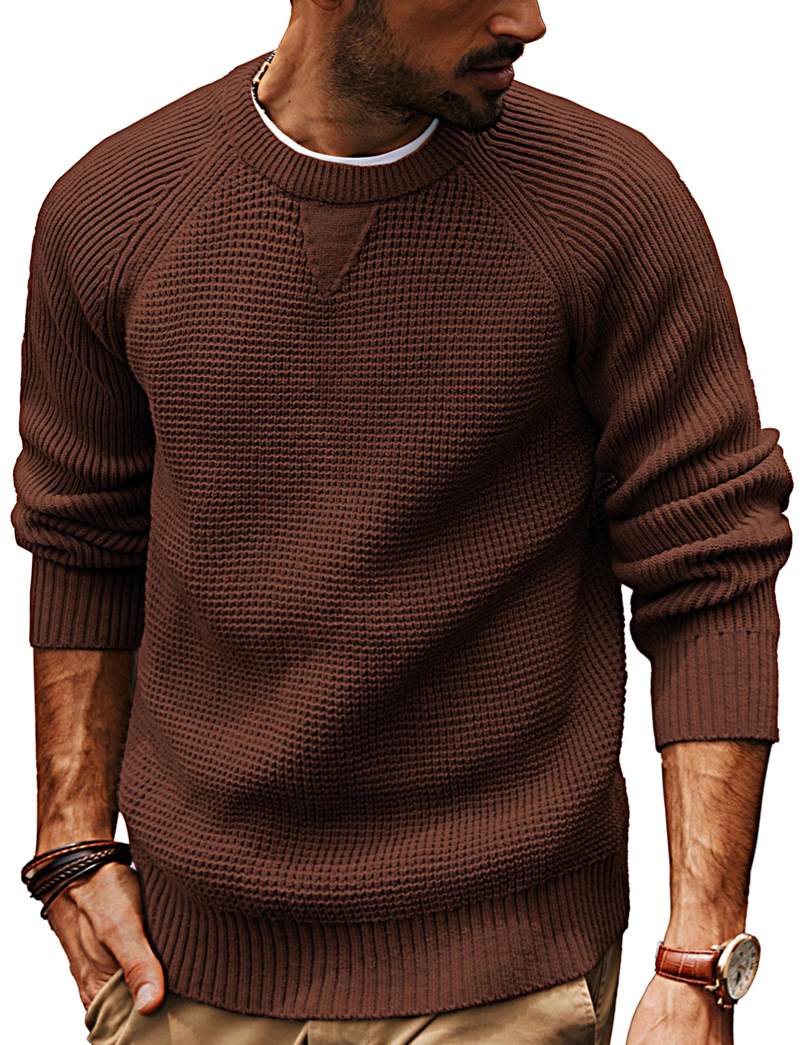 PJ PAUL JONES Mens Crewneck Sweater Waffle Knitted Pullover