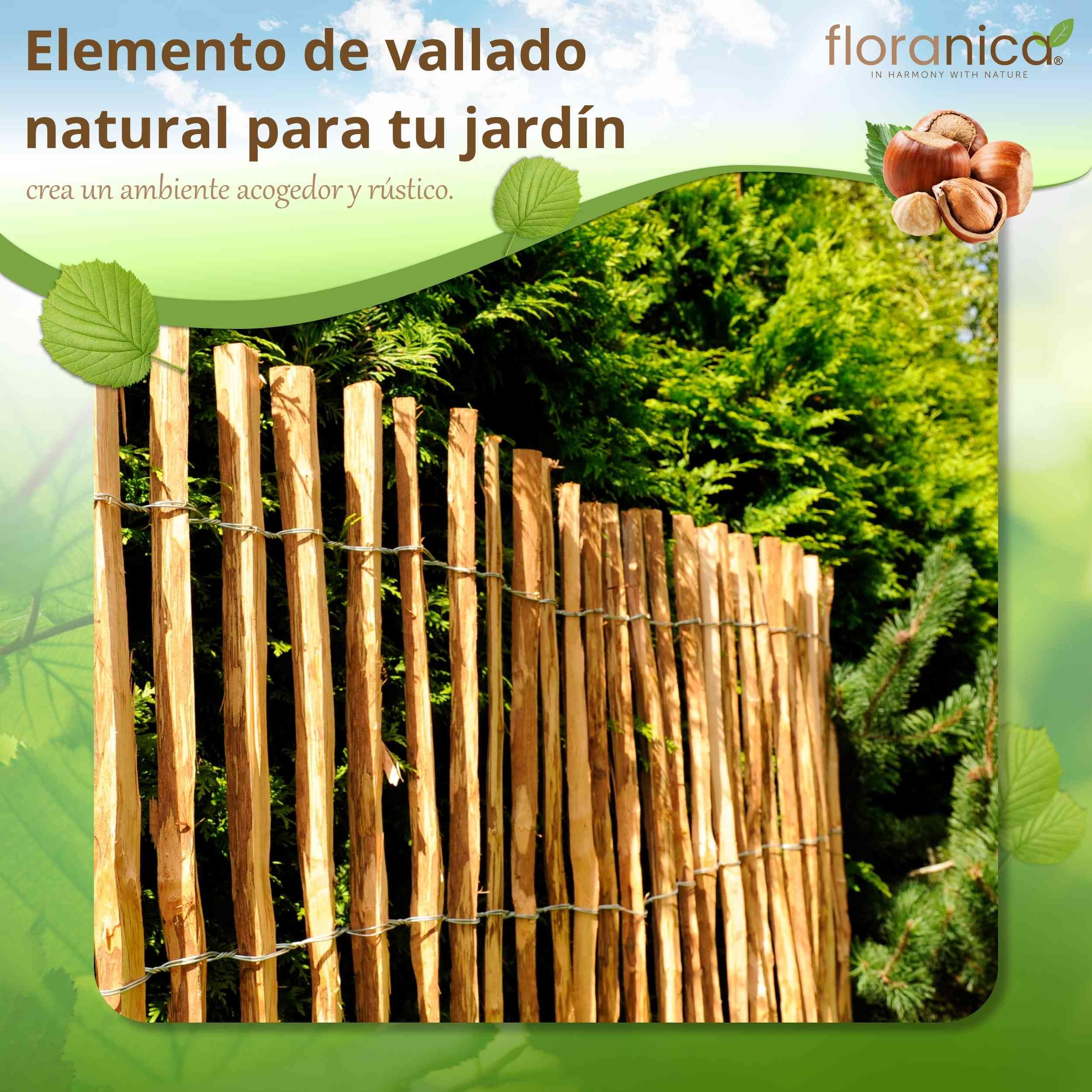 Floranica valla de avellano 1 metro lineal x 80 cm alto separación 4-6 cm cerca de estacas de jardín para delimitar áreas exteriores