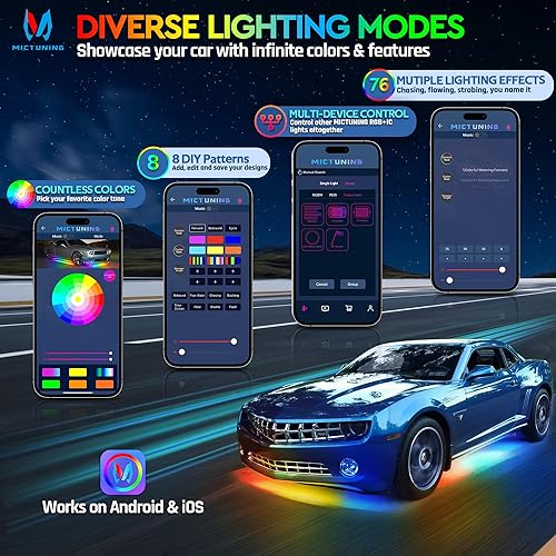 Miniatura 7 de MICTUNING N8 - Kit de barra de luz subterránea para automóvil, persecución de color RGB+IC LED, tira de luz de neón de sincronización sonora