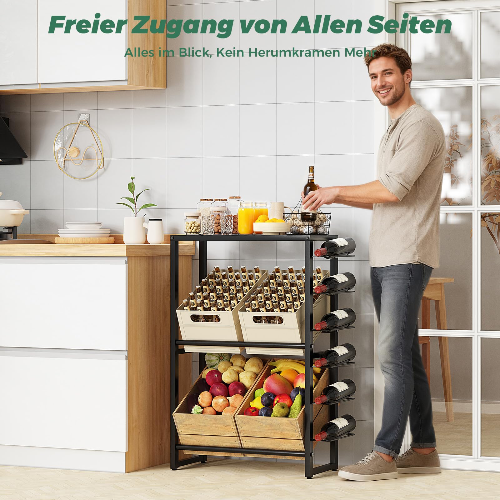 Getränkekistenregal für 4 Kisten, Trag.400KG, Kistenregal Getränkekisten | Getränkeregal Metall, Schwarz Getränkeregal, Weinregal, Vorratsregal, Kastenregal für Küche Balkon Keller & Abstellraum