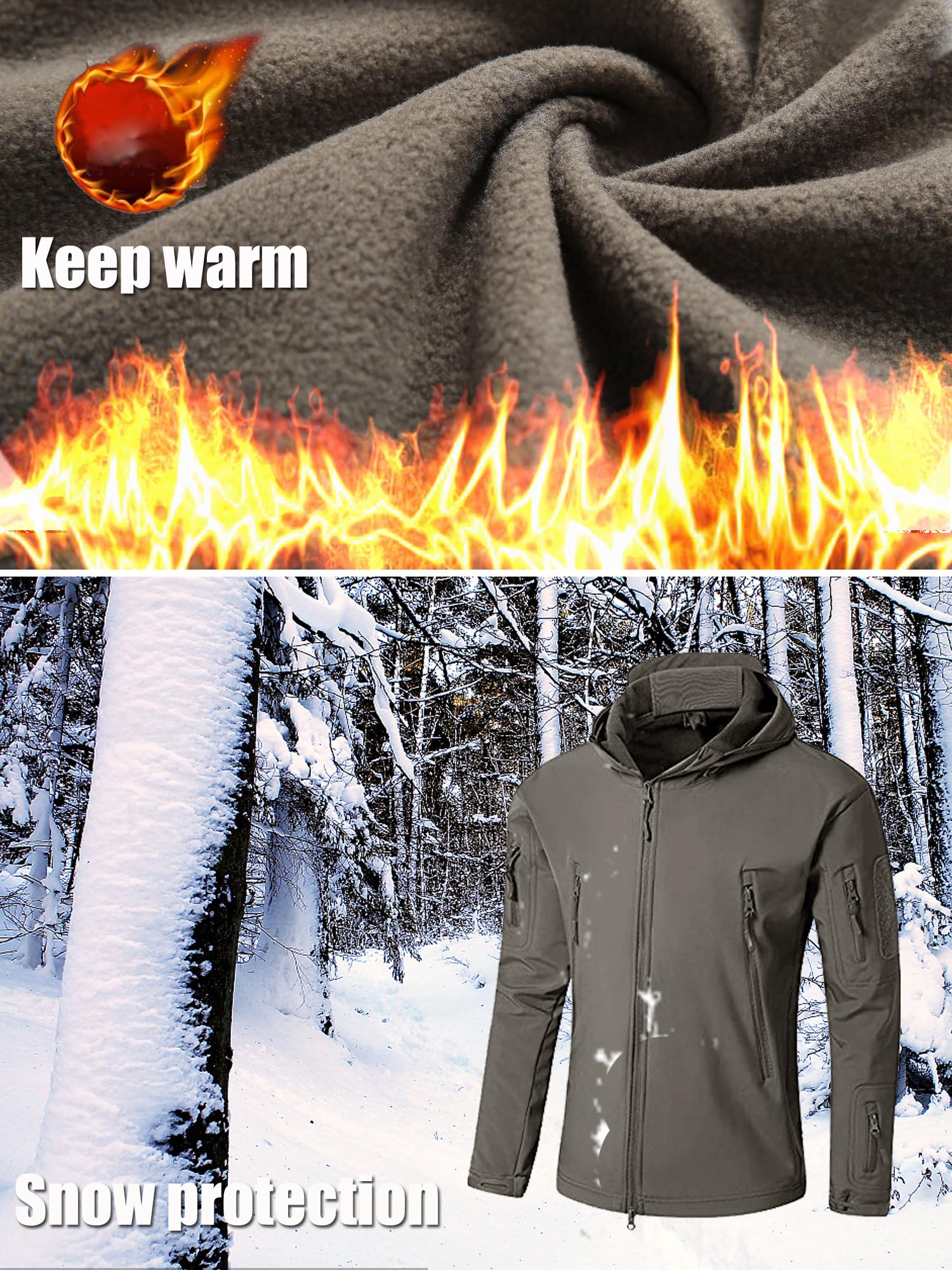 Kelmon Uomo Tattico Softshell Giacca Multifunzionale Outdoor Camouflage Militare Pile Fodera Impermeabile Antivento Calda Cappuccio Cappotto