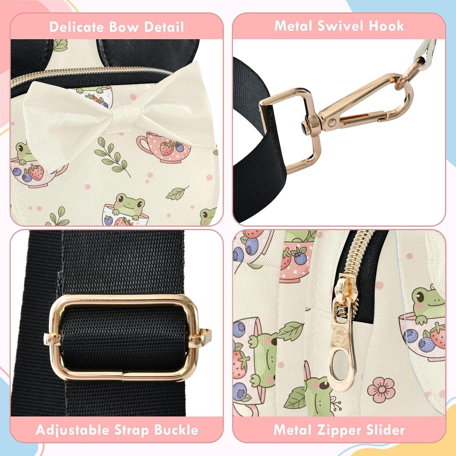 Sinestour Frogs Kids Crossbody Bags for Girls, 7.5x3.1x5.7 Inches | Crossbody Fanny Pack, Toddler Purse, Cute Sling Belt Bag with Ears, 2L Small Shoulder Chest Bag for Travel